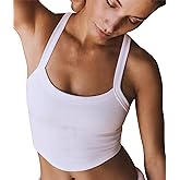 Bicondo Tank Tops for Women Scoop Neck Crop Tops Athletic Workout Tops Cute Seamless Cami Ribbed Tank Top