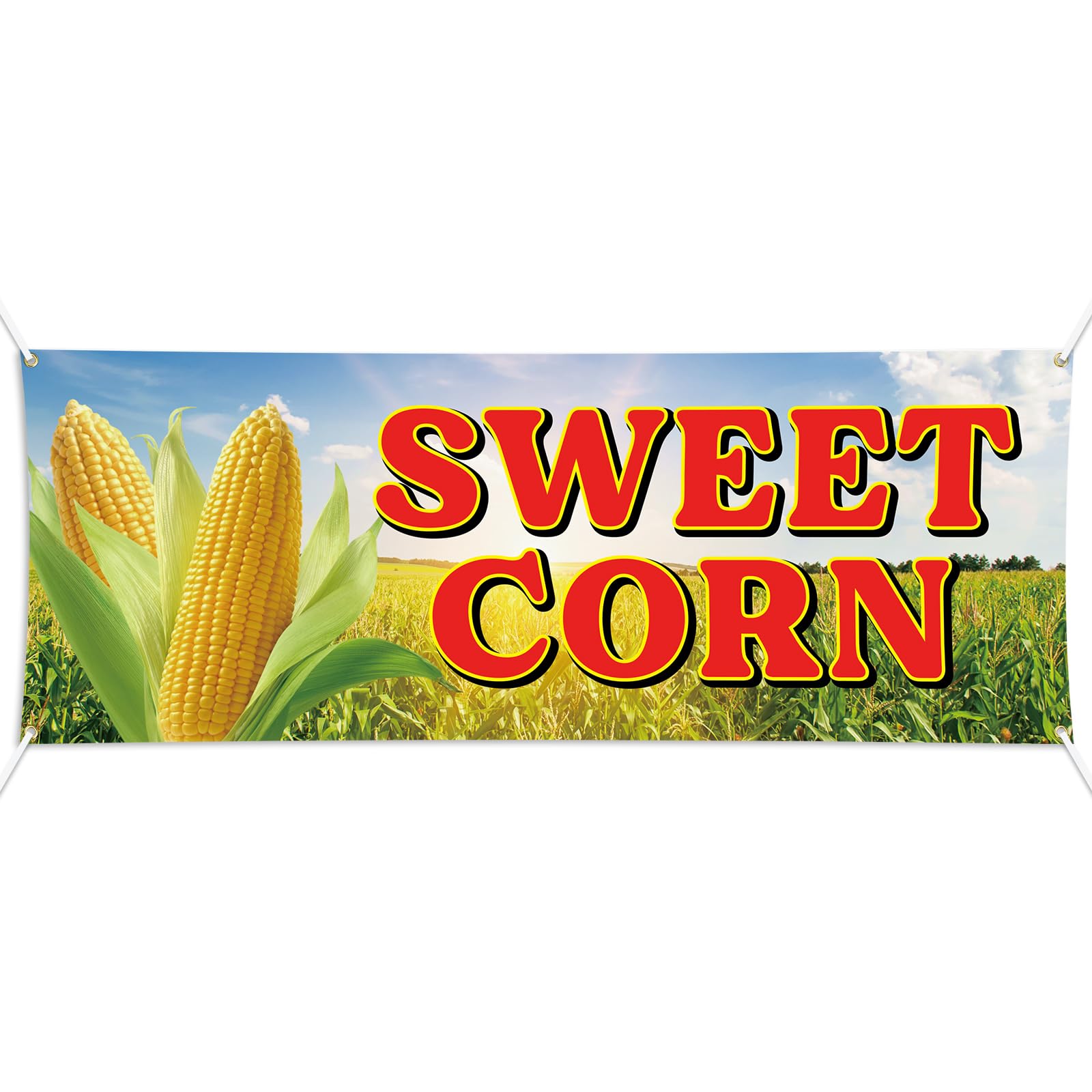 Photo 1 of Remagr 3x8 ft Sweet Corn Vinyl Banner Sign with 4 Holes 1 Ribbon for Easy Hang Indoor Outdoor to Promote Food Beverages Business with Metal Grommets