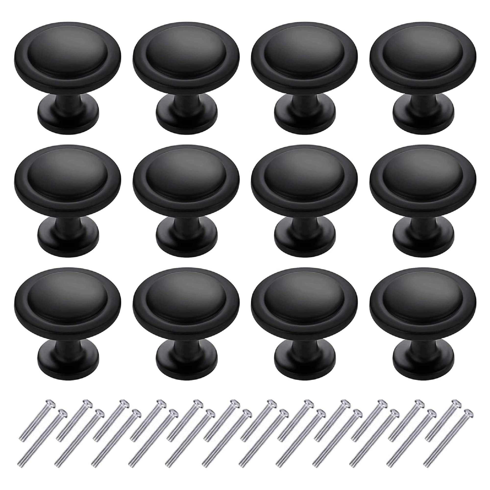 BIGLUFU 12Pcs Black Cabinet Knobs, Vintage Round Drawer Knobs for Chest of Drawers Cupboard Desk Door Pulls Handles Knobs Kitchen Wardrobe Furniture with Screws- - 20x30 mm