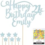 Cakeshop Personalised Happy Birthday Glitter Cake Topper - Light Blue