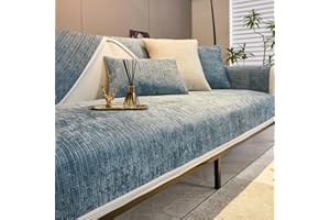 Rosygulls Fuzzy Pet Couch Covers for Sofa,Simple Striped Chenille Anti-Scratch Couch Cover,Chenille Couch Covers for Pet,Chenille Couch Cover Non Slip Solid Textured Couch Covers,Blue-28"x28"