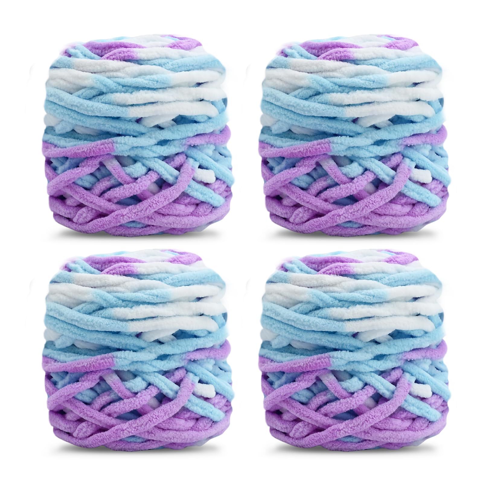 Knitting Wool Yarn 4 x 100g Multi-Colored Soft Chunky Yarn for Crochet Projects Making Plush Balls Handmade Bags Sweaters Shoes Hats Sweaters Blankets Scarves