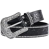 RoseSeek Women's Rhinestone Studded Glitter Belts Y2K PU Leather Belt for Jeans Pants