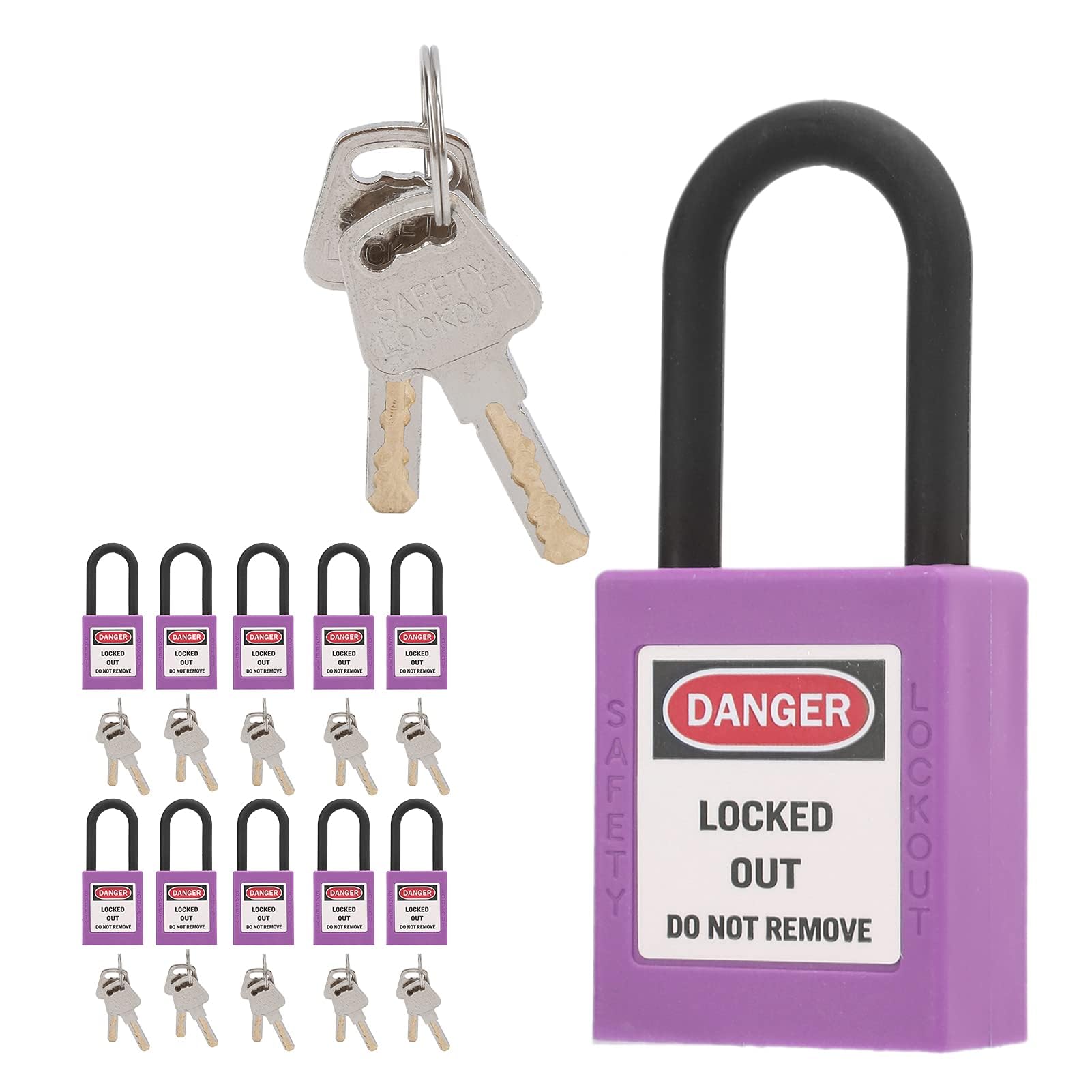 Padlock, 10 Set Safety Lockout Padlock Lockout Tagout Locks with 20 Keys Safety Padlocks Loto Locks Keyed Differently Lock for Lock Out Tag Out Kits Station(Purple)