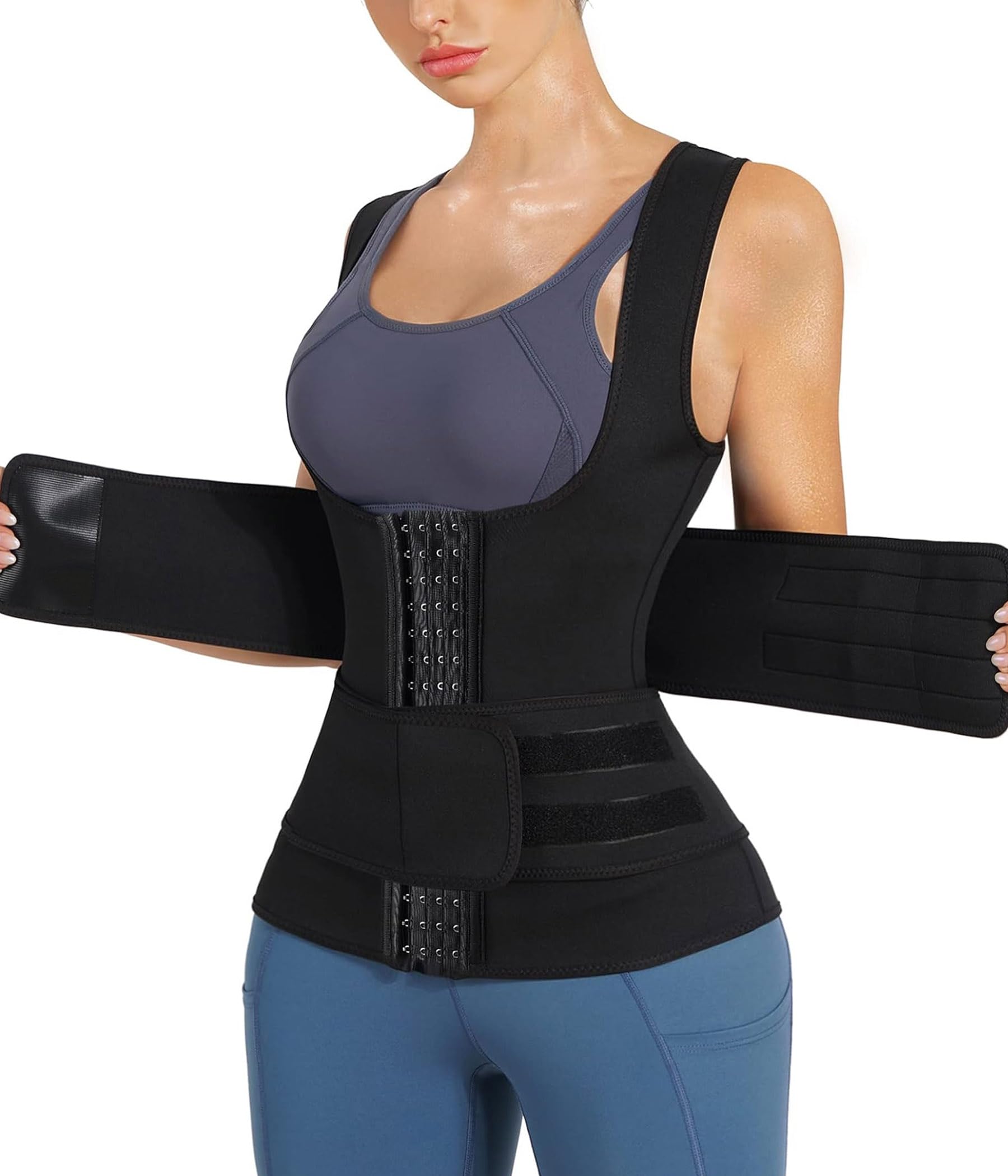 Photo 1 of Nebility Women Sauna Sweat Vest Hot Neoprene Sauna Suit Weight Loss Workout Top Waist Trainer Shirt Body Shaper (Small, Black)