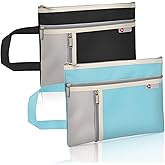 Realand 2Pcs A5 Waterproof Document Bag File Organizer, 3 Pockets Oxford Zipper Pouches for Organizing with Handle, Notary fo