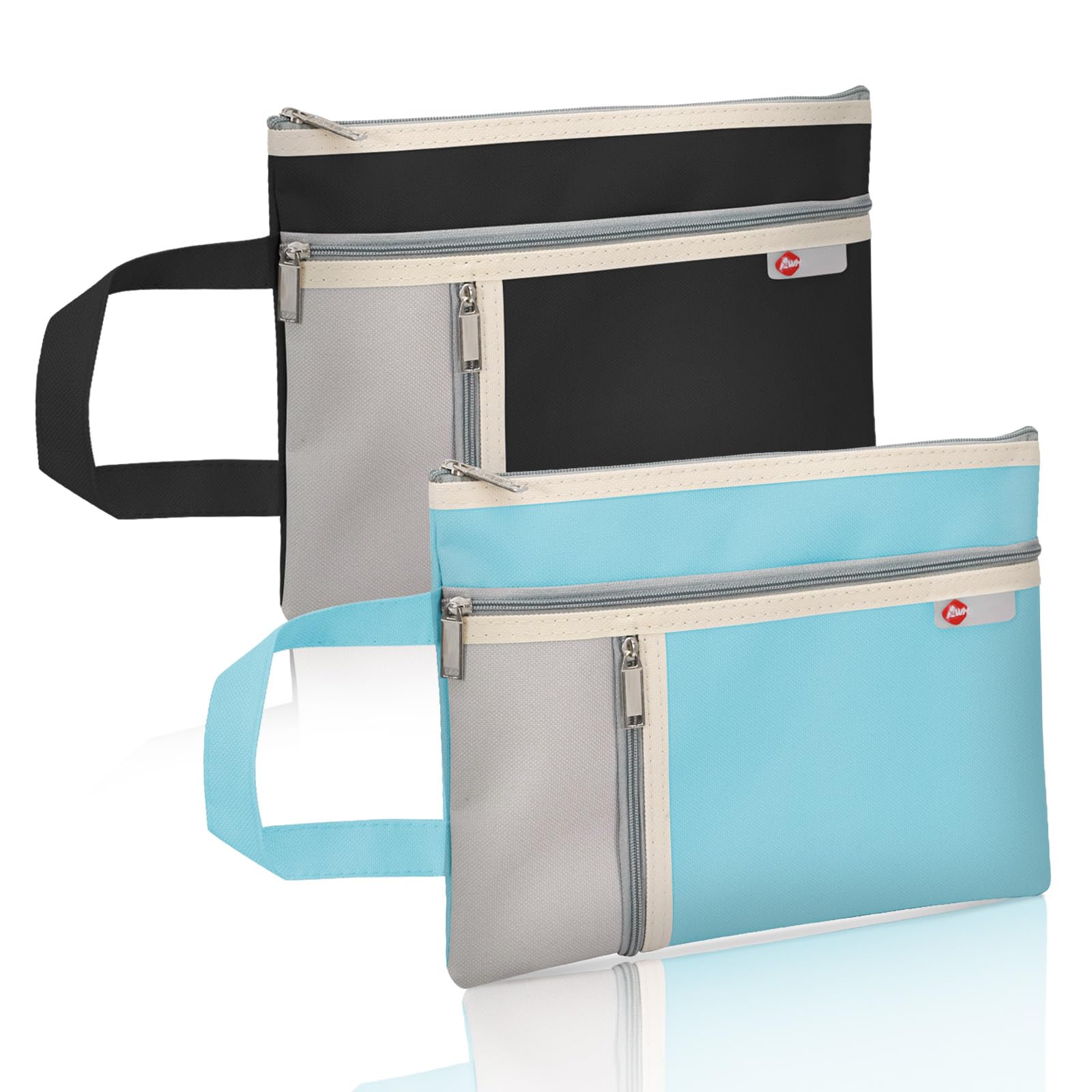 Realand 2Pcs A5 Waterproof Document Bag File Organizer, 3 Pockets Oxford Zipper Pouches for Organizing with Handle, Notary Bag for Paper Books Project Tote Bag, Black + Blue