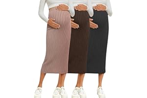 Huukeay 3 Pack Women's Maternity Skirt Over The Belly Adjustable Midi High Waisted Ribbed Stretchy Pregnancy Pencil Skirt