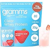 GRAMMS Clear Protein Powder Packets 20G Protein for Women & Men | Lactose Free, Grass-Fed Whey Isolate, Gluten Free, Zero Sugar, Gut Friendly, Non-Bloating (Strawberry Acai-10 Servings)