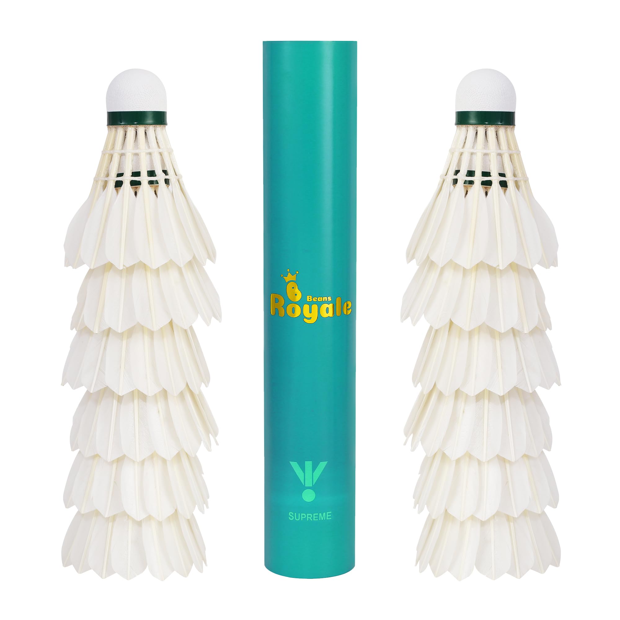 Beans Royale Badminton Shuttlecocks 12-Pack (All Round Feather) Feather With Great Durability Stability and Balance,Suitable for Professional Training Or Family Outdoor Sports (Goose Feather)