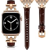 Leather Band Compatible with Apple Watch Bands for Women, Dressy Fancy Strap for iWatch Series 11/10/9/8/7/6/5/4/3/2/1/se(38mm 40mm 41mm 42mm,Dark Brown/Rose Gold)