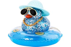 Wonuu Dashboard Decorations Rubber Duck Car Accessories with Swim Ring Sunglasses Hat and Necklace, Blue