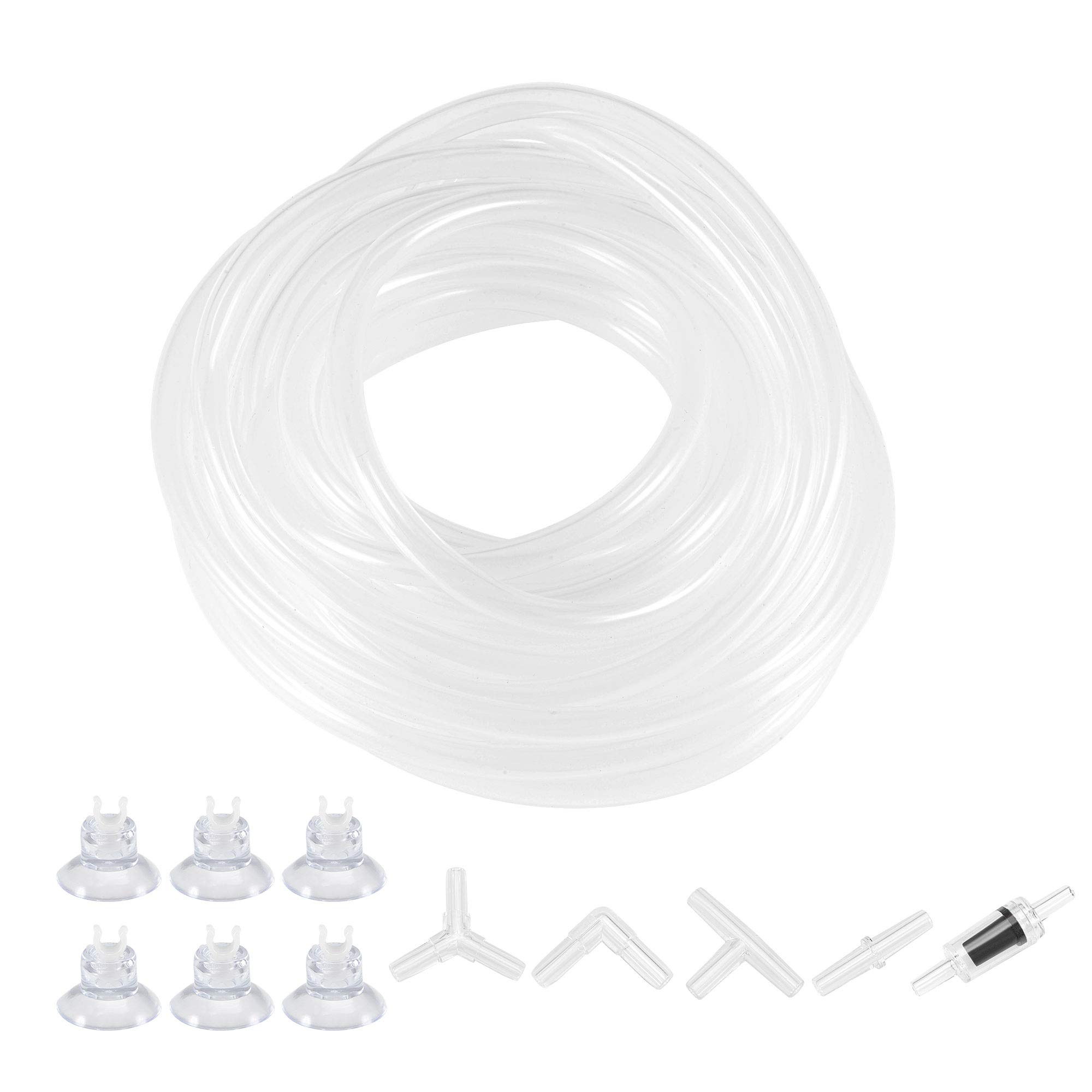 sourcing map Silicone Tubing 4mm ID 6mm(1/4") OD 5m Aquarium Pump Hose Rubber Tube Clear with Check Valves, Suction Cups, Connectors