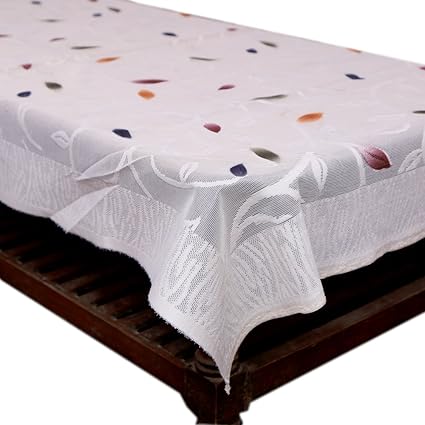 Kuber Industries Floral Center Table Cover - White, 4 Seater