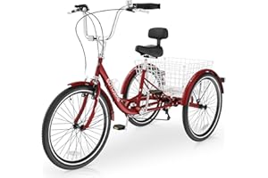 Slsy Adult Tricycles 7 Speed, Adult Trikes 20/24/26 inch 3 Wheel Bikes, Three-Wheeled Bicycles Cruise Trike with Shopping Basket for Seniors, Women, Men