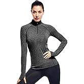 Zengjo Womens Quarter Zip Long Sleeve Workout Tops 1/4 Zip Running Pullover