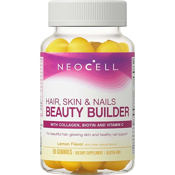 NEOCELL HAIR, SKIN AND NAILS BEAUTY BUILDER WITH COLLAGEN, BIOTIN AND VITAMIN C, INCLUDES ANTIOXIDANTS, GUMMY, LEMON, 60 COUNT, 1 BOTTLE