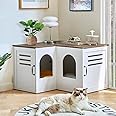 Corner Litter Box Enclosure for 2 Cats, Hidden Litter Box Furniture, Litter Box Cabinet with Double Room, Indoor Cat House End Table, 31.5 x 17.7 x 19.7 in, White