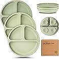 KeaBabies Suction Plates for Baby, Toddler - 3-Pack 100% Silicone Toddler Plates with Suction, Divided, BPA-Free Baby Led Weaning Essentials for Kids, Dishwasher, Microwave Safe, Durable (Sage)