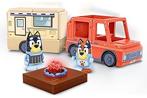 TILE TOWN Bluey Heeler Camper 13-Piece Magnetic Tile Playset, Interactive STEM Magnetic Tiles Toys, Includes Bluey & Bingo Figures, Action Tiles