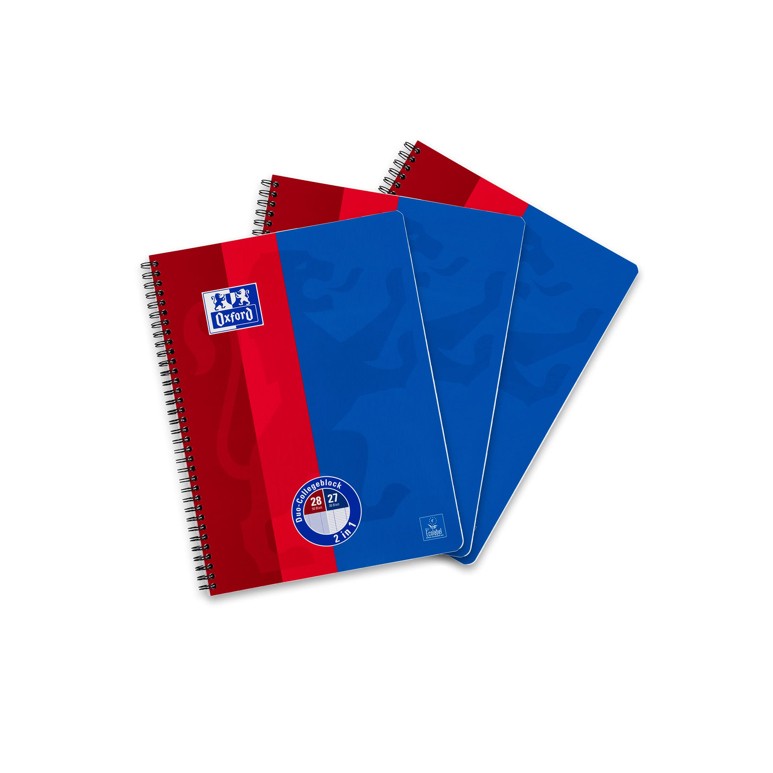 Oxford College Notepad School A4 Squared with Double Margin 80 Sheets Ruler Duo 3 piece Blue/red