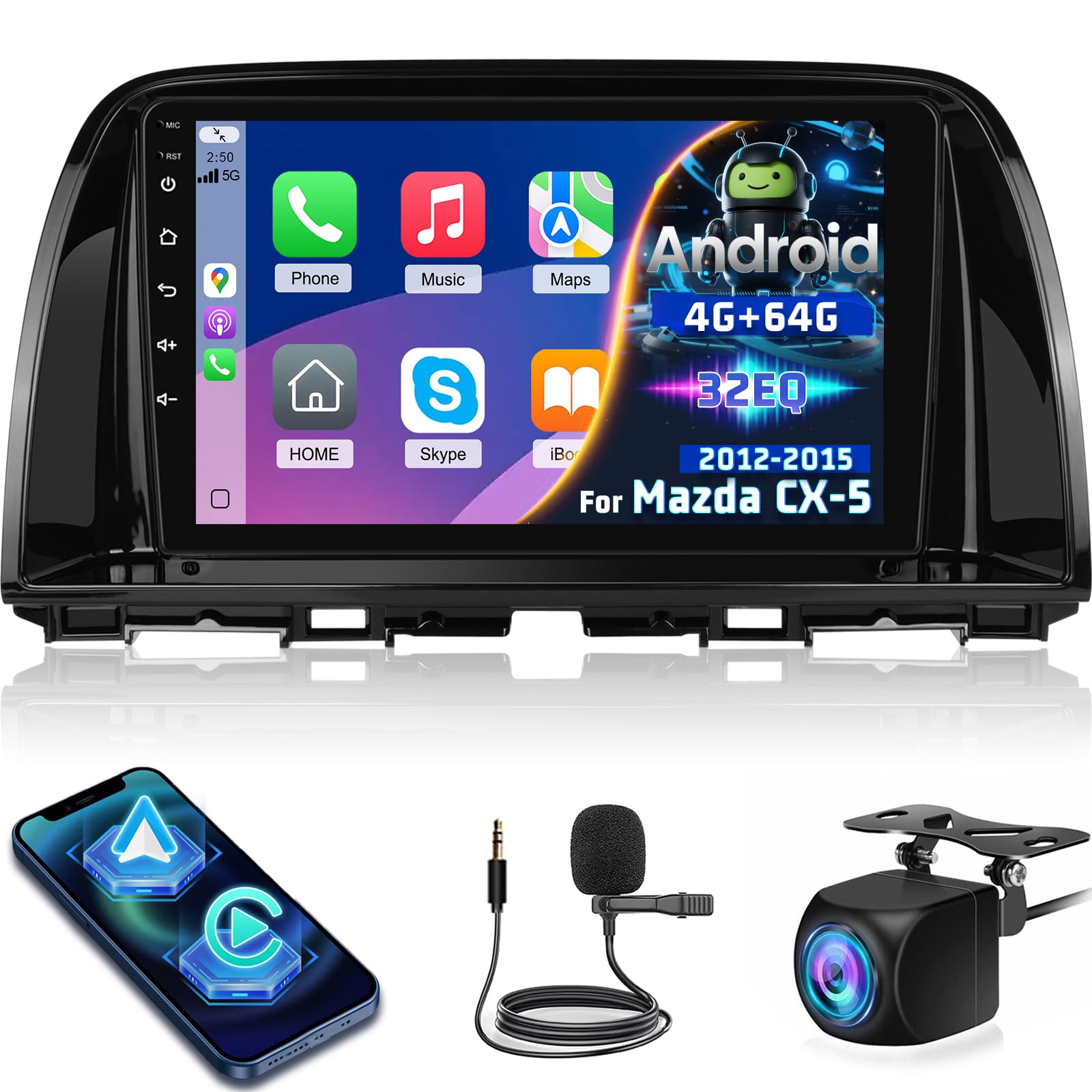 Photo 1 of [4+64G] NHOPEEW Car Radio for Mazda CX-5 CX 5 2012-2015 with Wireless Carplay and Android Auto - 9 Inch HD Touchscreen Android Car Stereo - EQ Audio/WiFi/GPS/SWC/Bluetooth + AHD Backup Camera