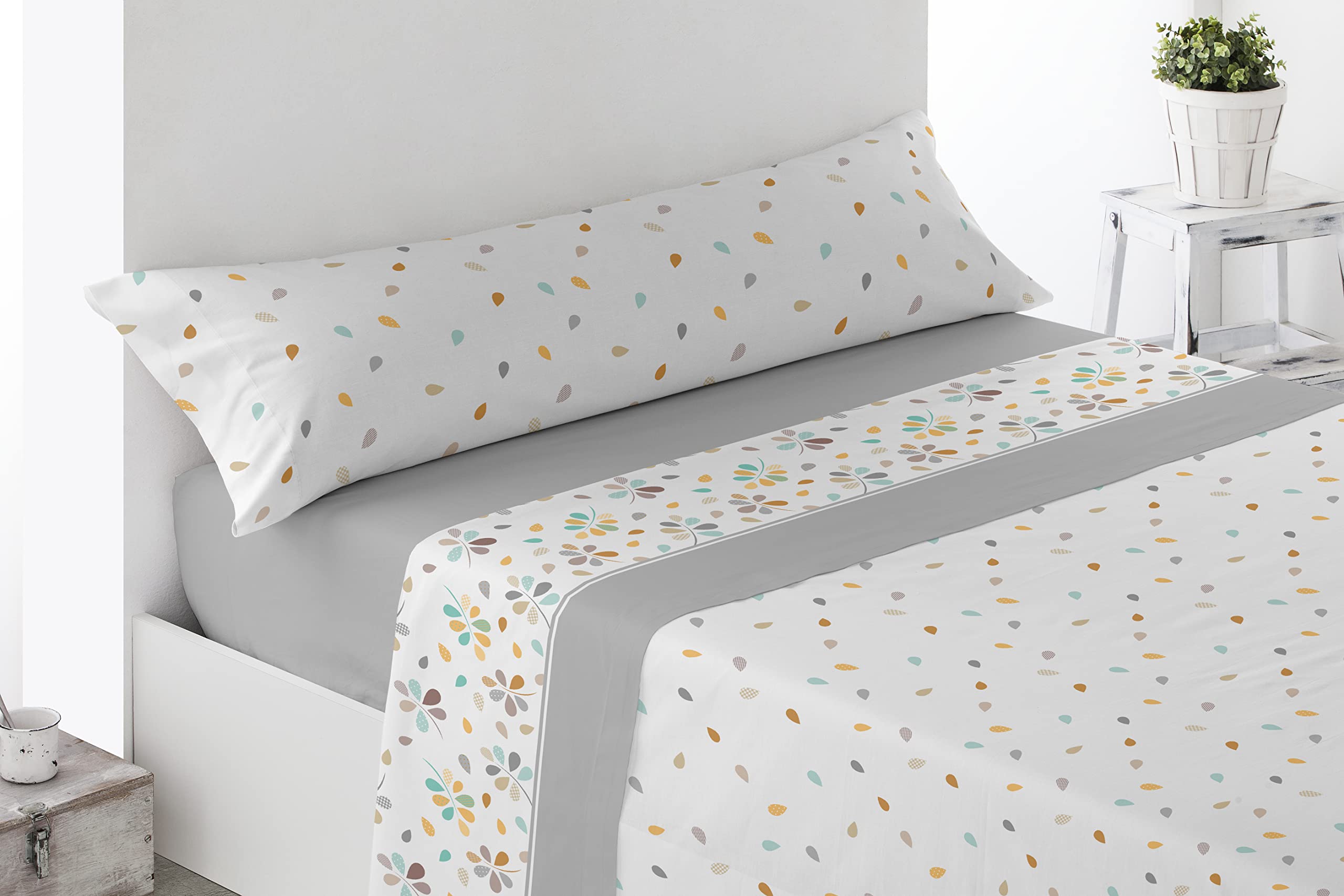 Miracle Home. 4-Piece Duvet Cover Set Including Fitted Sheet, Flat Sheet and Two Pillowcases 50% Cotton 50% Polyester 180 x 200 cm Grey