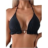 SOLY HUX Women's Halter Bikini Tops Frill Trim Triangle Bathing Suit Swimsuit Tops