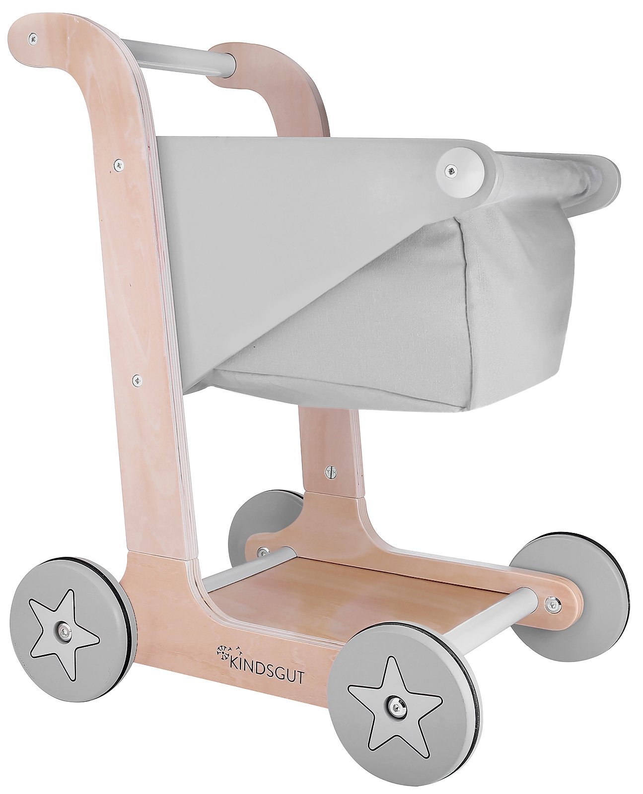 KINDSGUT Wooden Shopping Trolley for Children, Modern Scandinavian Design, from 1 Year Old, Grey