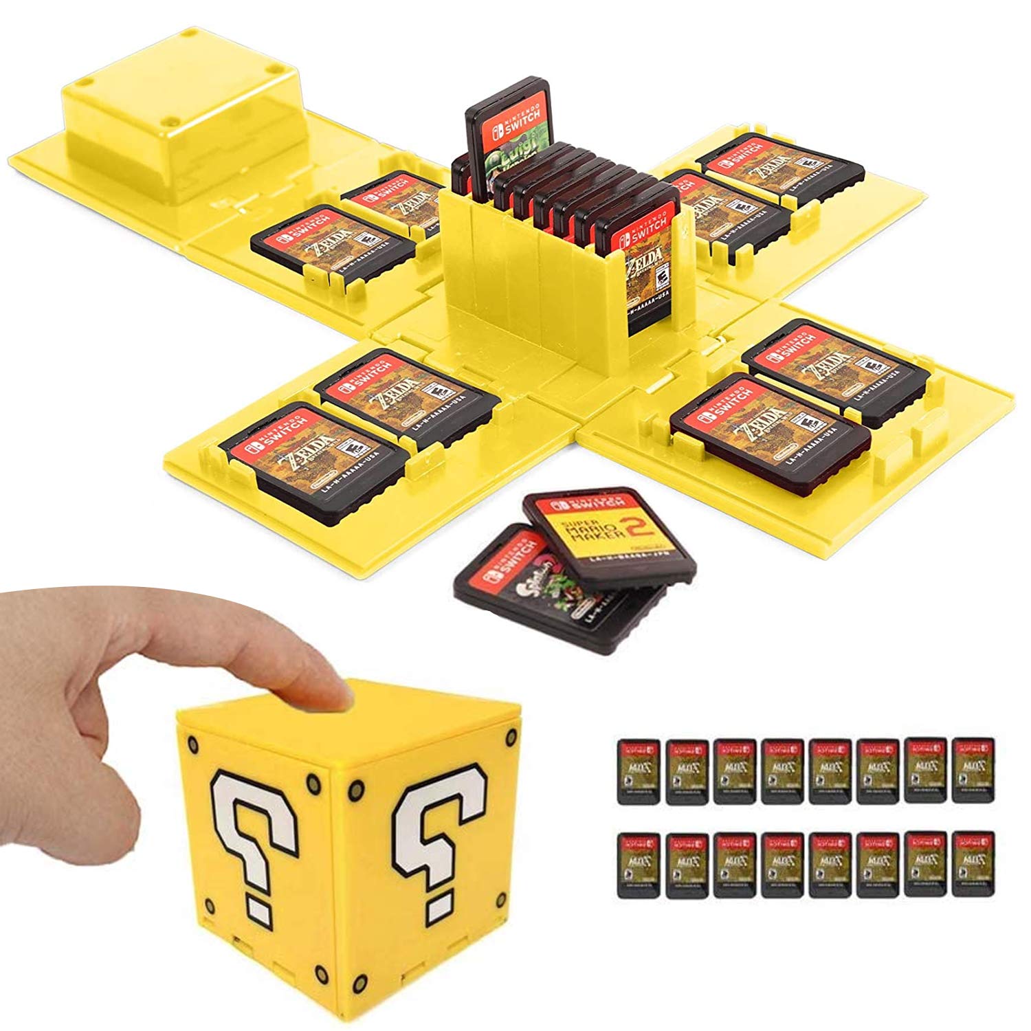 doepeBAE Nintendo Switch Game Card Storage Box Video Game Card Holde Protective System Game Card Organizer Travel Container Box Hard Can Store with16 Game Cards(Question Yellow) — image 1