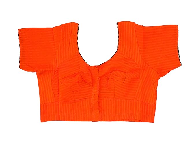 DCM round neck short sleeve non padded cotton blouse stripe orange