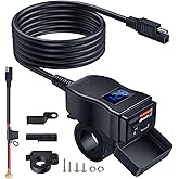 EXTRACTME Motorcycle USB Charger, Dual USB Type C PD & Quick Charge 3.0 Motorcycle Phone Charger with Voltmeter & ON/Off Switch, Waterproof Motorcycle Accessories for All Phone, Tablet, GPS