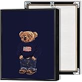 Vintage Cute Bear Modeling Wall Art Funny Cool Bear Canvas Posters Luxury Preppy Blue America Animal Aesthetic Prints Painting For Living Room Bedroom Dorm Wall Decor 12x16in Unframed