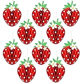 Tenare 24 Pcs Strawberry Party Decorations Strawberry Honeycomb Balls Birthday Favors Berry First Theme Table Centerpieces Tissue Paper Honeycomb Tabletop Hanging Decor Party Supplies(Red)