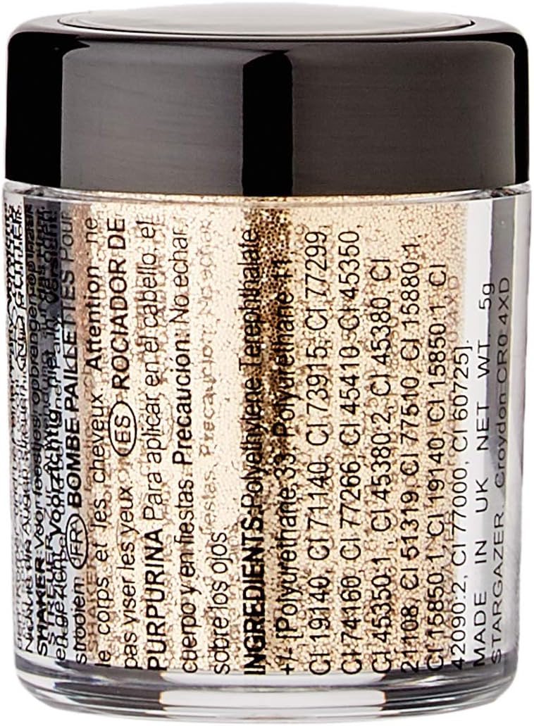 Stargazer Glitter Shaker, Gold. Cosmetic glitter powder for use on the eyes lips, face, body, hair and nails - Image 4