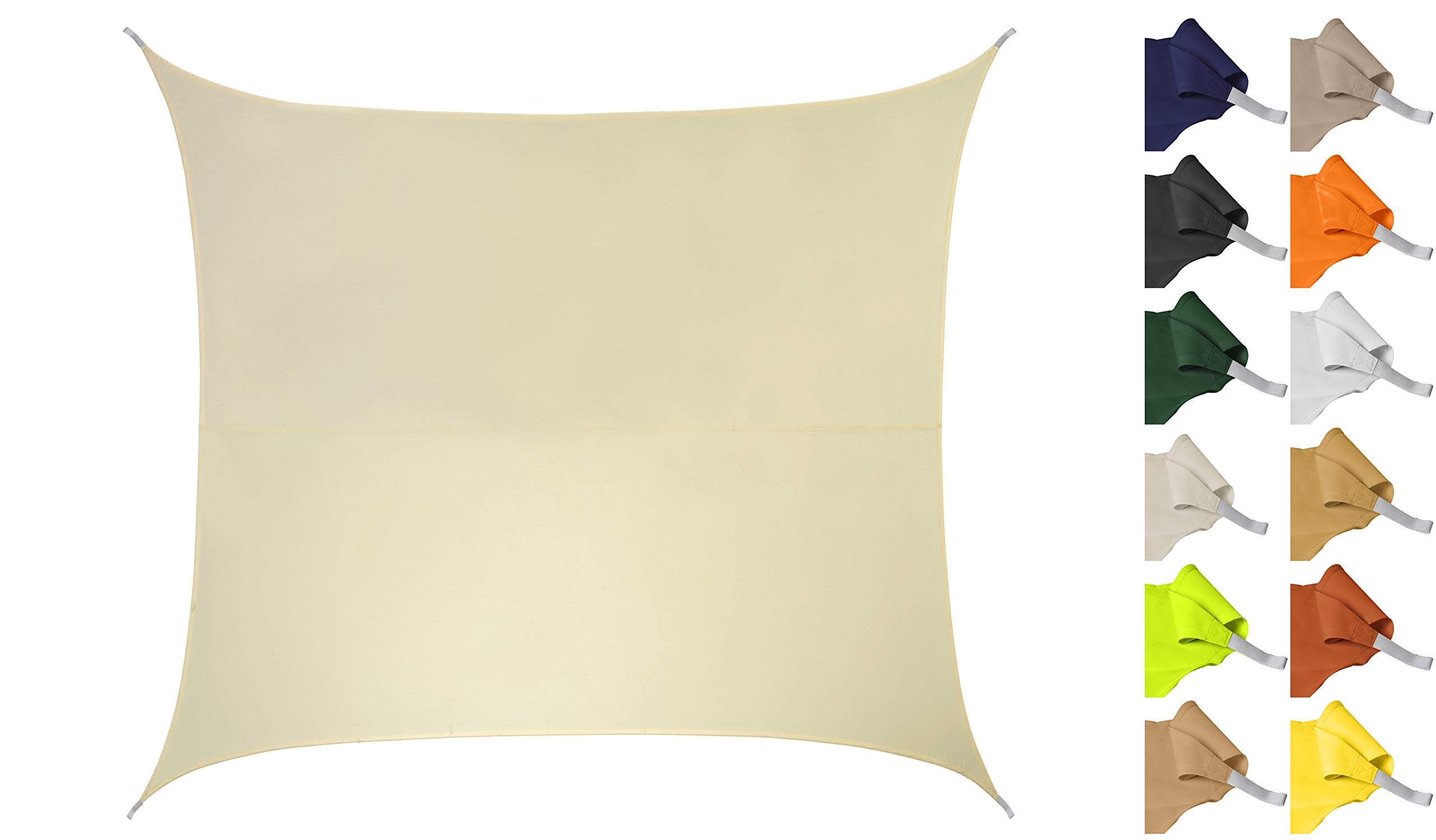 Kookaburra 2m Square Water Resistant Garden Patio Sun Shade Sail Canopy 96.5% UV Block with Free Rope (Ivory)