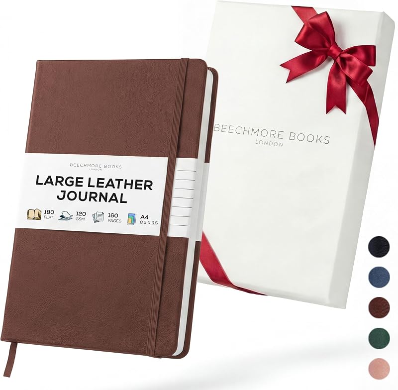 Beechmore Books Beechmore A4 Leather Hardcover Journal 160 Lined Pages
