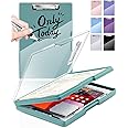 Clearview Clipboard with 2 Storage, Dry Erase 8.5x11 Heavy Duty ClipBoards - High Capacity Coaches Clip Board with Pen Holder - Side Opening Plastic Nursing Clip Case (Turquoise)