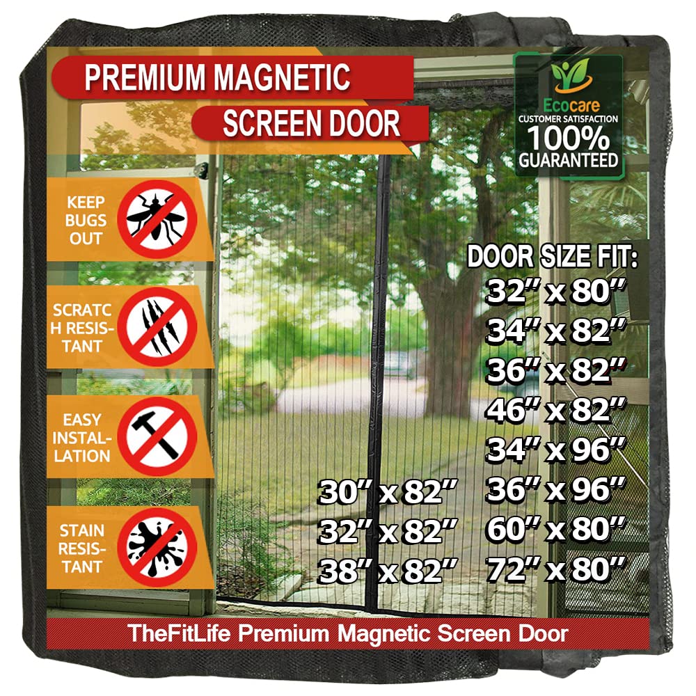 Photo 1 of TheFitLife Magnetic Screen Door - Heavy Duty Mesh Curtain with Full Frame Hook and Loop Powerful Magnets That Snap Shut Automatically (40''x83'' - Fits Doors up to 38''x82'', Black)