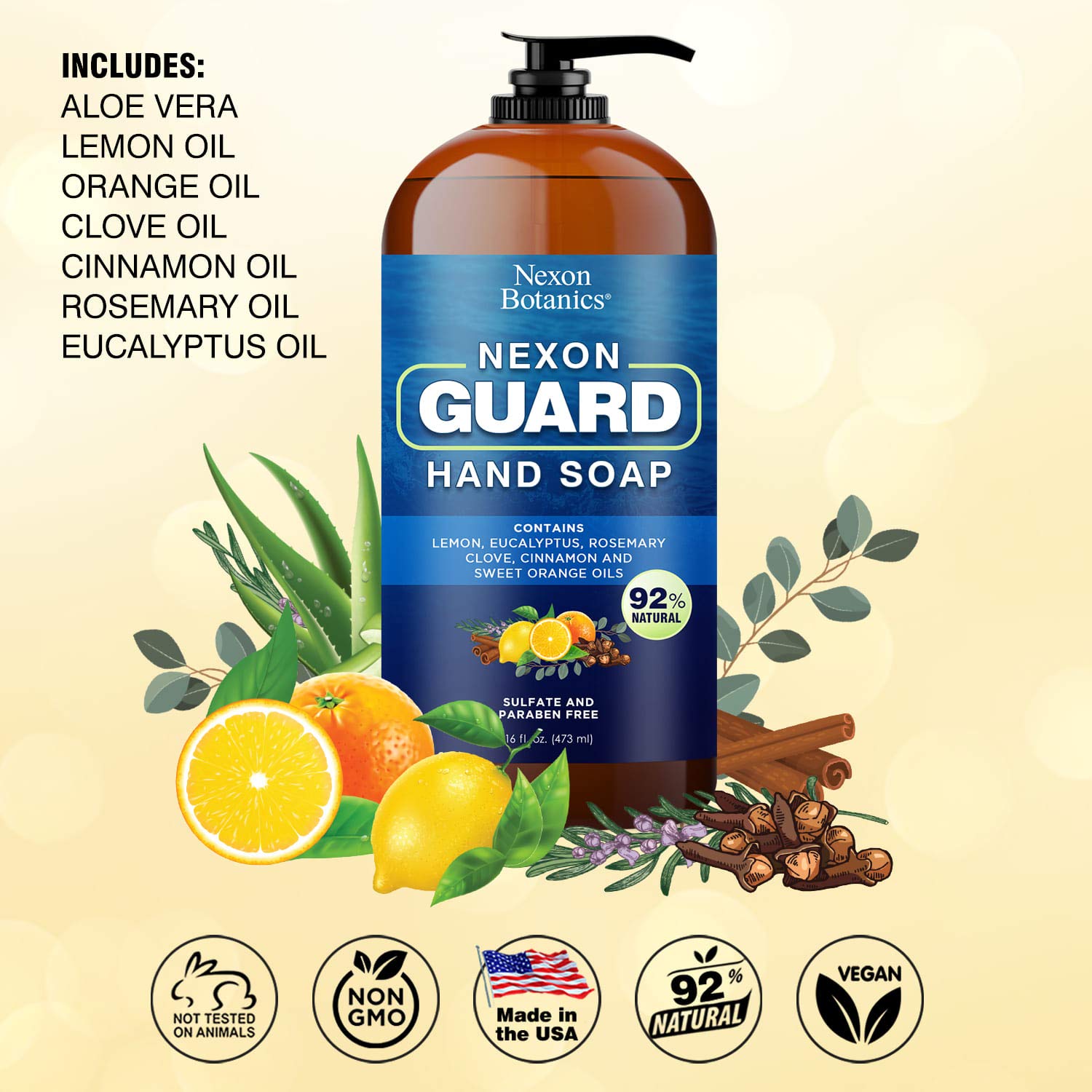 Nexon Botanics Robbers Guard Hand Soap 16 fl oz - Made in USA - Based on French Thieves Formula - Deep Cleansing and Purifying Hand Wash - Gentle and Moisturizing - Liquid Hand Soap : Beauty