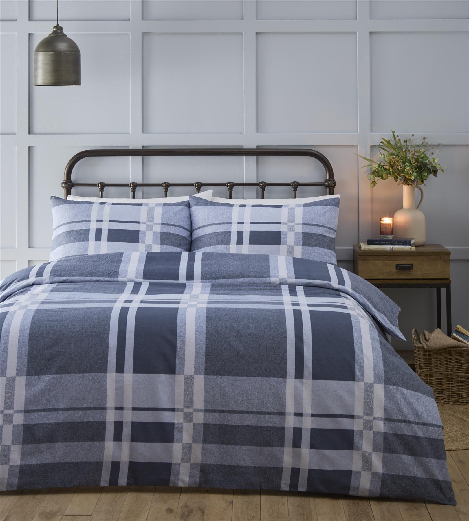 Simply Charlotte Carson Single Duvet Cover Set Check Bedding Bed Set Blue