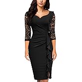Miusol Women's Classy V-Neck Floral lace 3/4 Sleeve Cocktail Party Dress