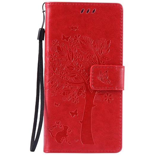 Hozor Sony Xperia Z5 Handyhülle, zarte Baumprägung, aus Weichem PU-Leder und TPU-weichem Silikon, starker Magnetschließe mit 