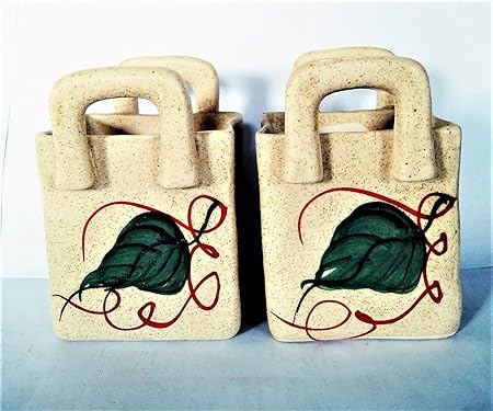 Chamunda Green Ceramic Pot Hand Bag Pan Painted (Set of 2)