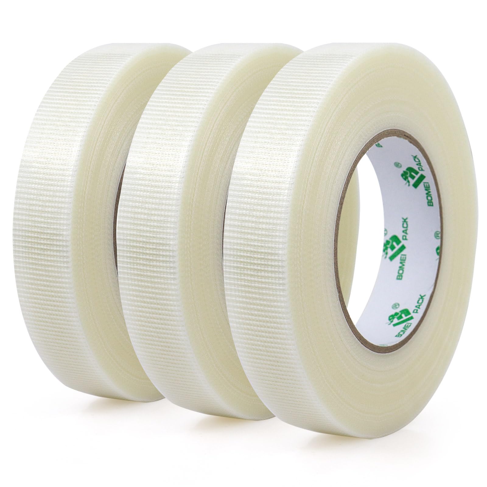 BOMEI PACK 3 Rolls Clear Duct Tape Reinforced 25mm x 50m Waterproofs Heavy Duty 1 inch Gaffer Tape Clear Ducts Fixing Repairing,craft DIY book repair,carpet Edge seaming,Box Sealing,Bundling