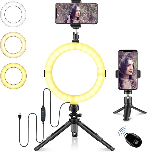 8" LED Ring Light with Tripod Stand & Phone Holder for