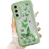 UEEBAI Wave Butterfly Case for Samsung Galaxy A16 4G/5G Case, Pretty Bling Star Butterfly for Women Cute Shiny Glitter Phone Cover for Girls Bling Clear Cover Curly Shockproof Girly - Green