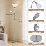 INMOZATA Mother and Child Floor Lamp Uplighter Dual Switch Silver 175cm view 2