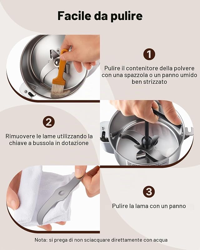 300g Mulino Elettrico per Cereali, Macina Spezie Commerciale Alta Velocità 1500 W, Macchina Polverizzazione in Acciaio Inox, per Cereali Secchi, Spezie, Caffè, Mais, Pepe, Tipo Oscillante