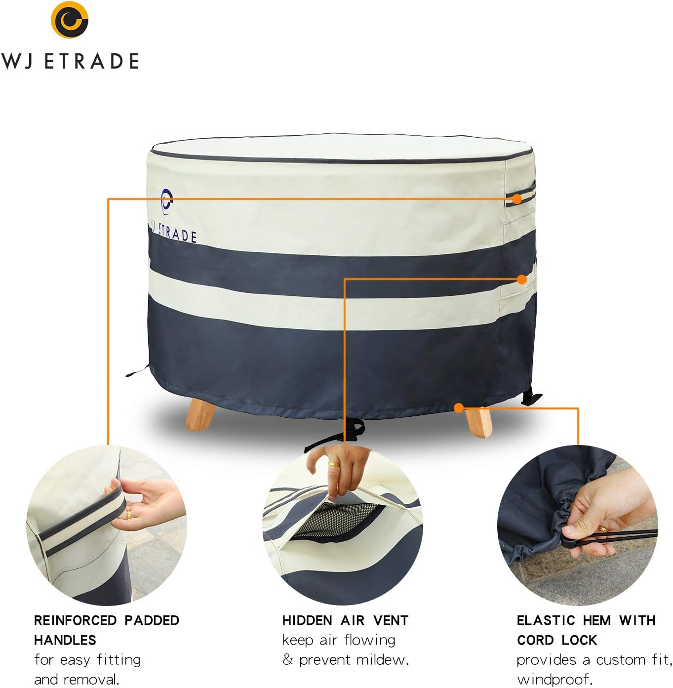 WJ eTrade Patio Furniture Set Cover Round 96" Diax32 H Waterproof UV Resistant Cover Fits 5-7 Piece Large-Medium Dining Set, Beige+Grey : Garden & Outdoor